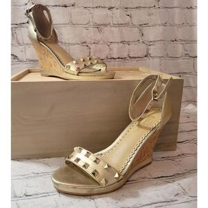 Lilly Pulitzer Sydney Wedge Studded Heel Sandal Gold Women's Size 9
